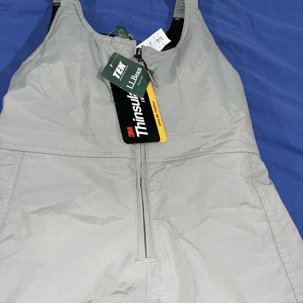 LL BEAN COLD BUSTER BIBS SIZE 8 KIDS Gray SNOW PANTS WINTER 3M THINSULATE NWT
